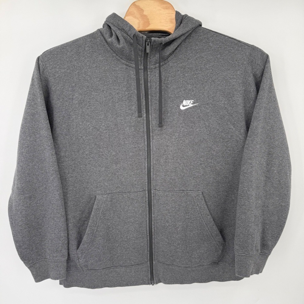 Nike Hoodie Mens XXL Grey Sportswear Club Fleece Full Zip BV2645-071 Logo Jacket